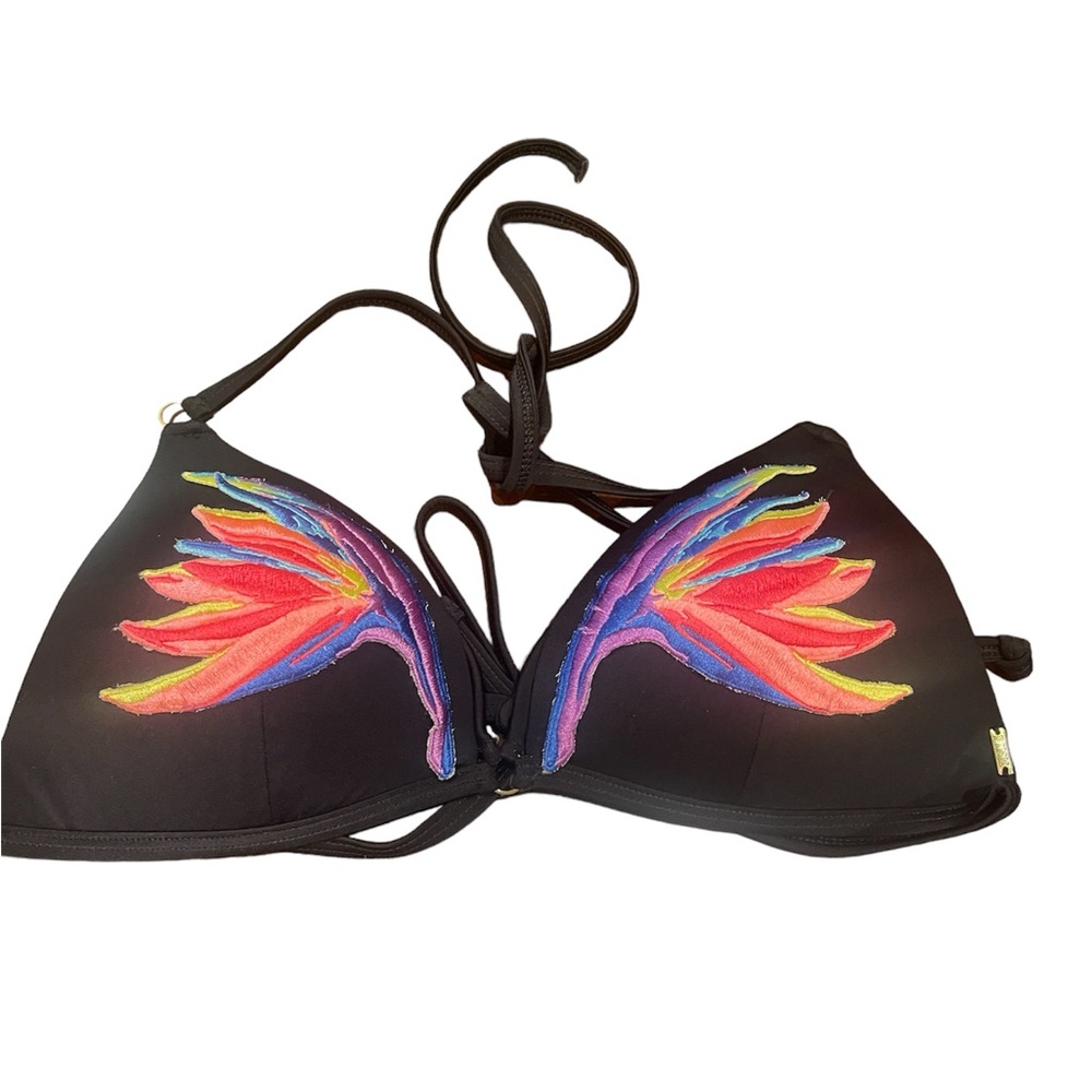 PINK VS triangle black bikini top with colorful design size large